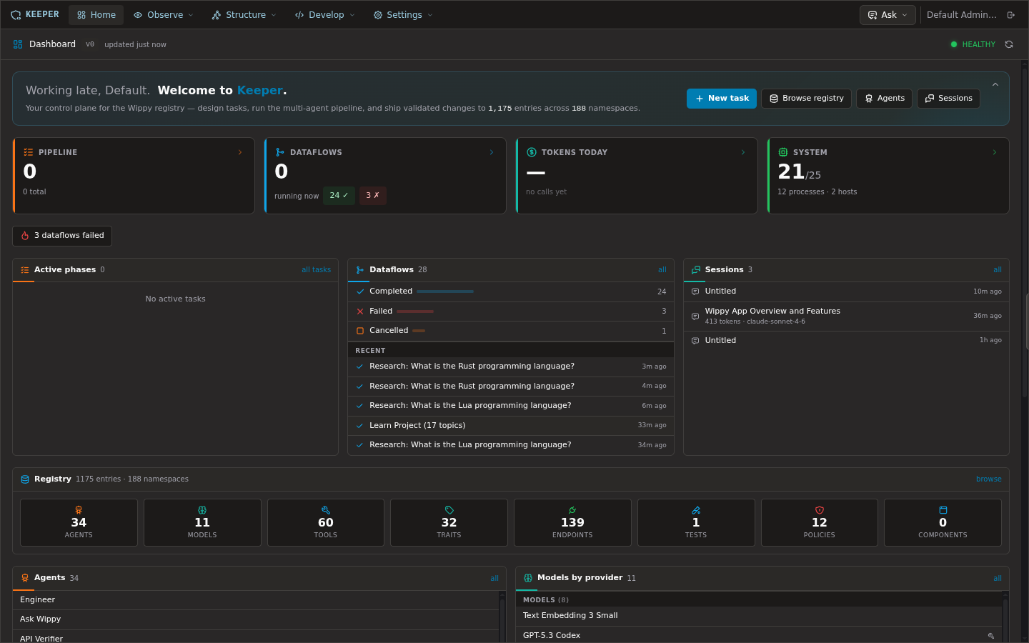 Keeper dashboard